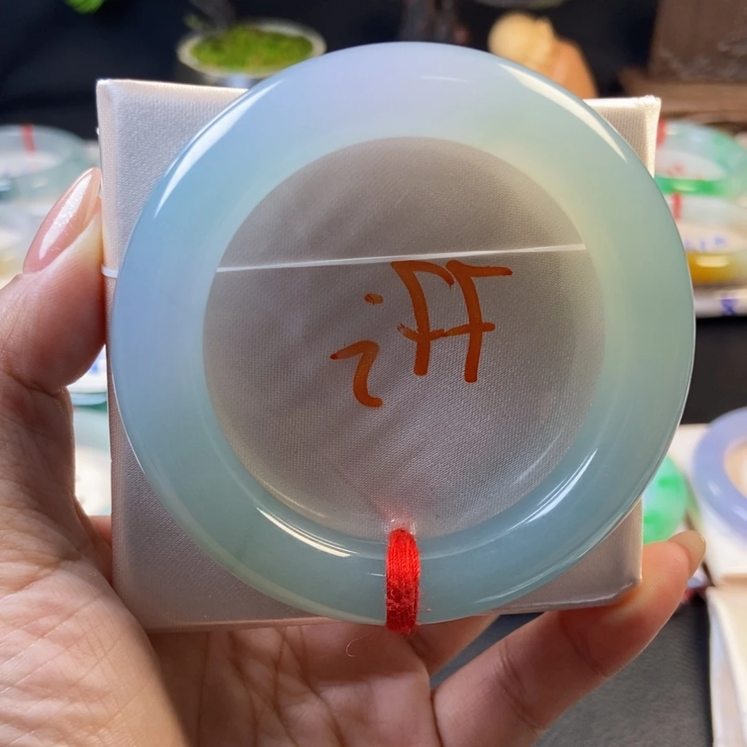 翡翠未镶嵌手镯34冰透芙蓉圆条