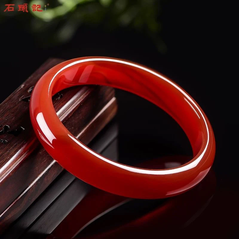 冰种红玛瑙中国红妈妈女款少女玉手镯天然正品送妈妈送母亲节礼物
