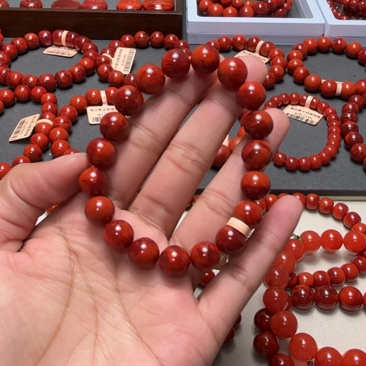 南红玛瑙未镶嵌手串9大加mm火焰圆珠手串