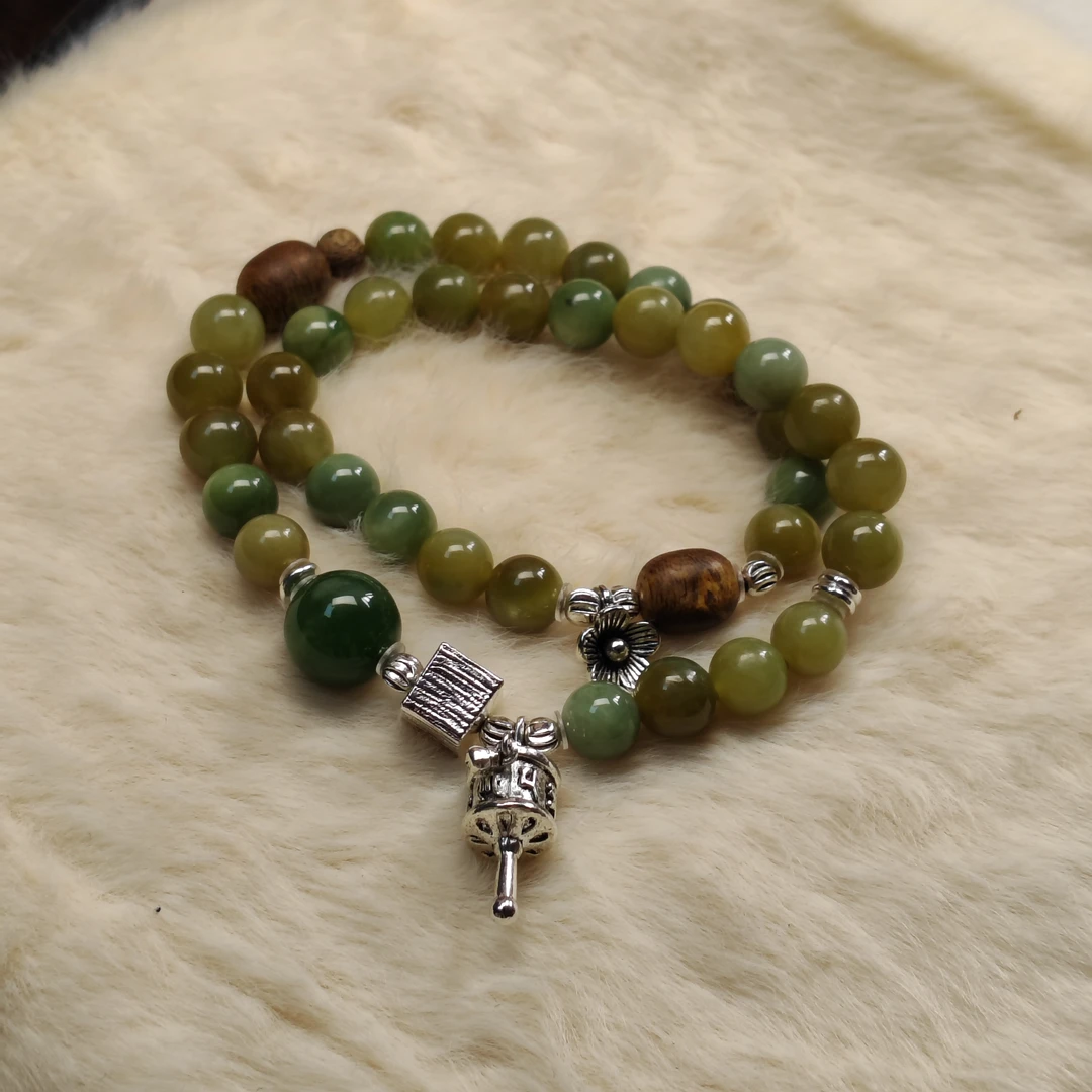 和田玉黑羊洞双圈设计手串