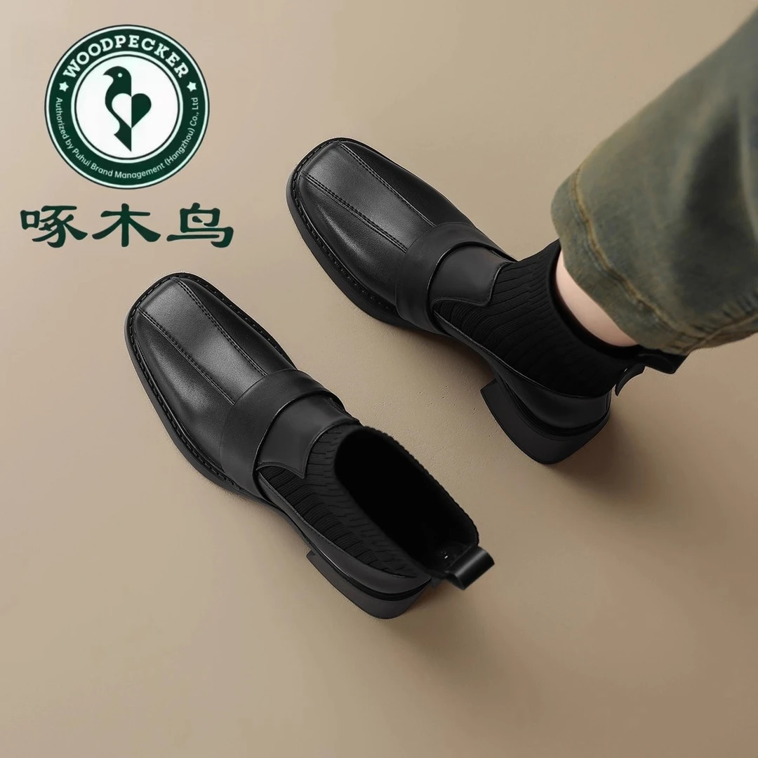 啄木鸟高跟短靴女秋冬加绒2025新款瘦瘦靴子切尔西弹力袜靴马丁靴