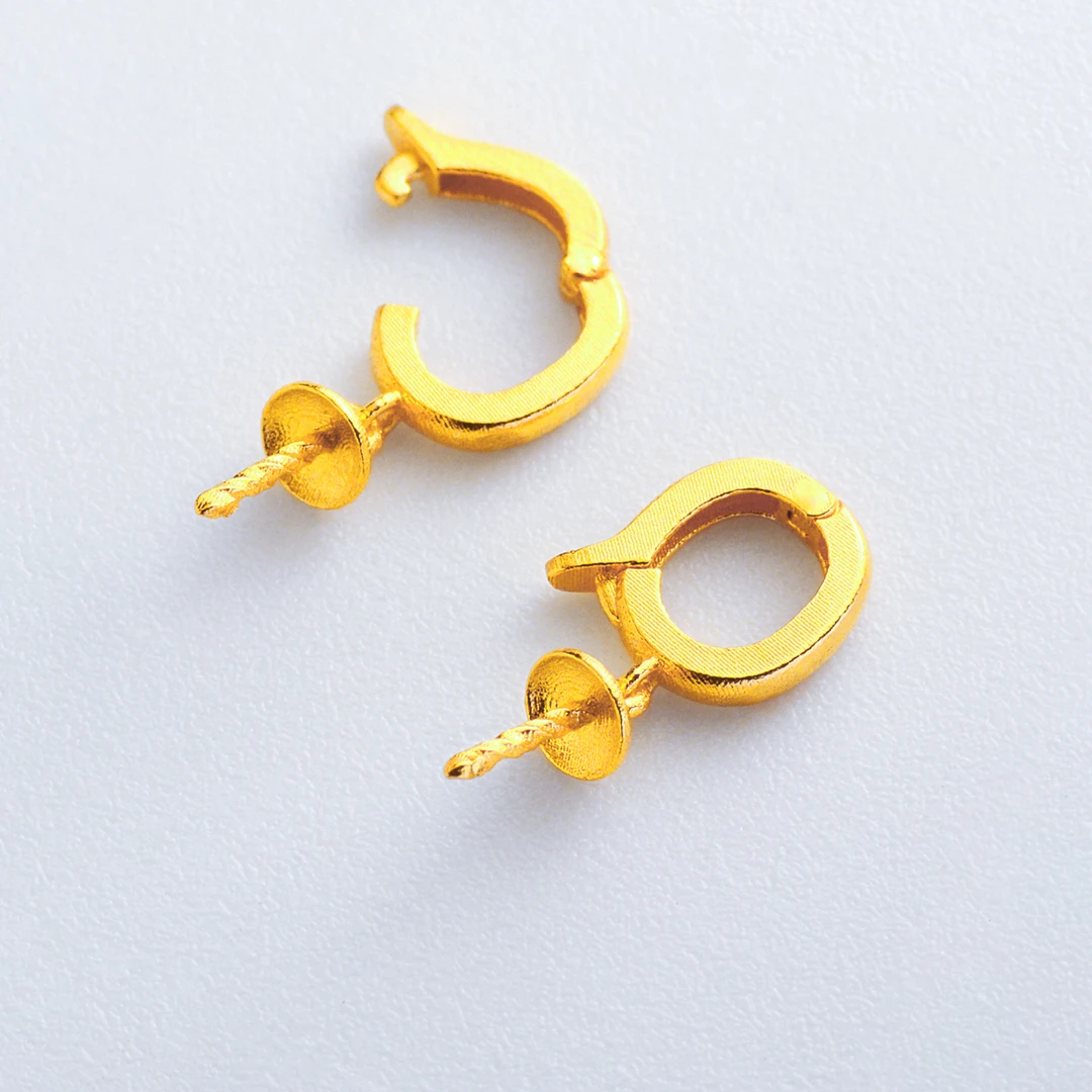 18k金吊坠珍珠扣头配件空托半孔珠子au750黄金万用扣项链连接