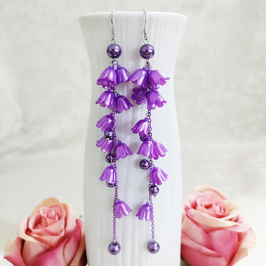 铜合金耳饰 民族风手工长款铃铛花儿吊坠耳环1386