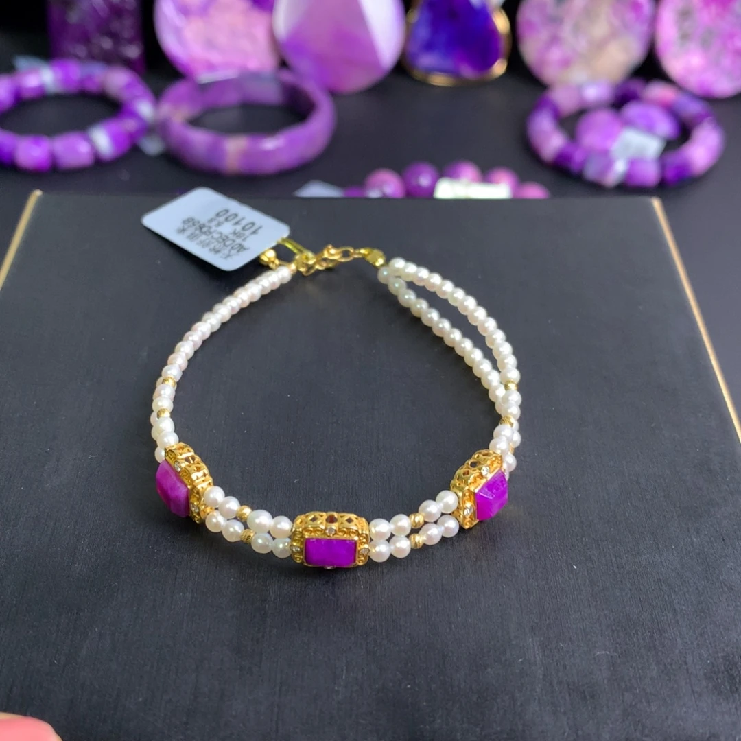 苏纪石（舒俱来）18K金镶嵌樱花桃花手链