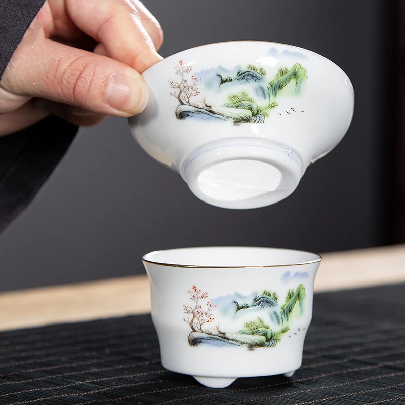 国潮主人杯金线青花瓷茶漏过滤网创意陶瓷功夫茶具茶具配件