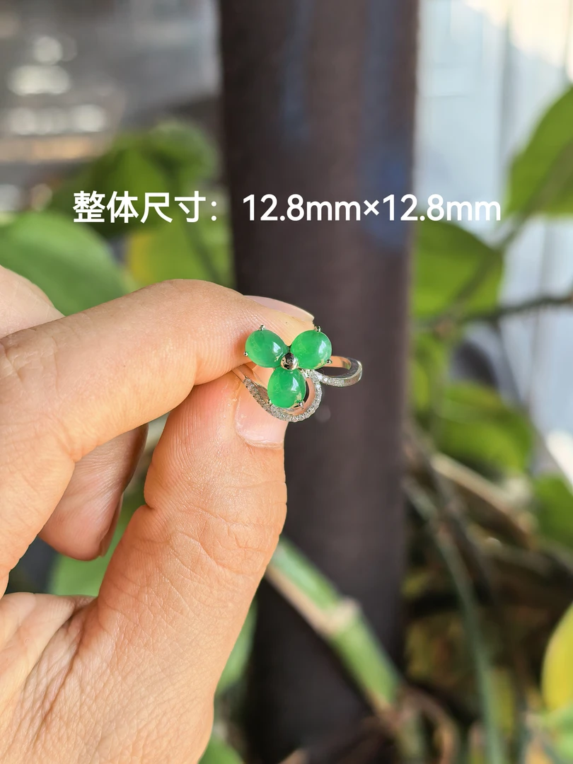 天然A货翡翠花戒