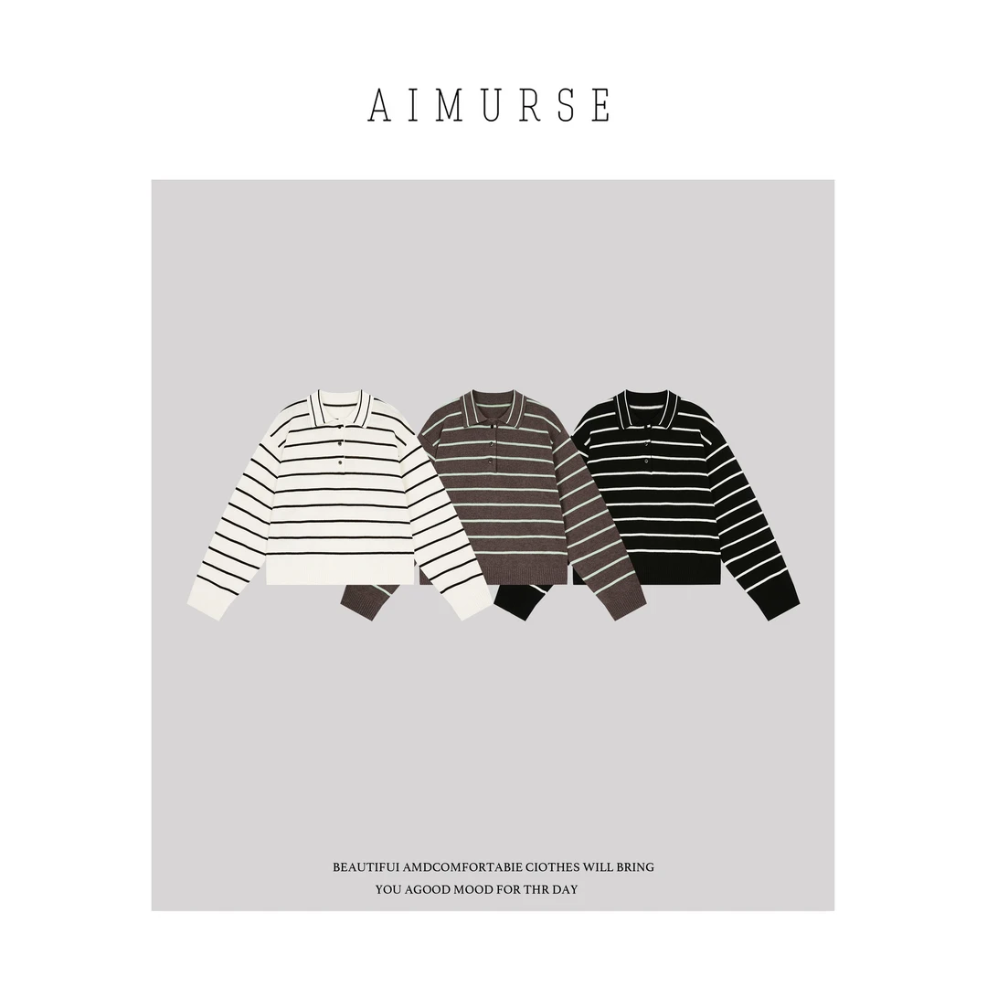 AIMURSE【旧日条纹】小众设计师 条纹百搭休闲时髦女士毛衣 AM1590