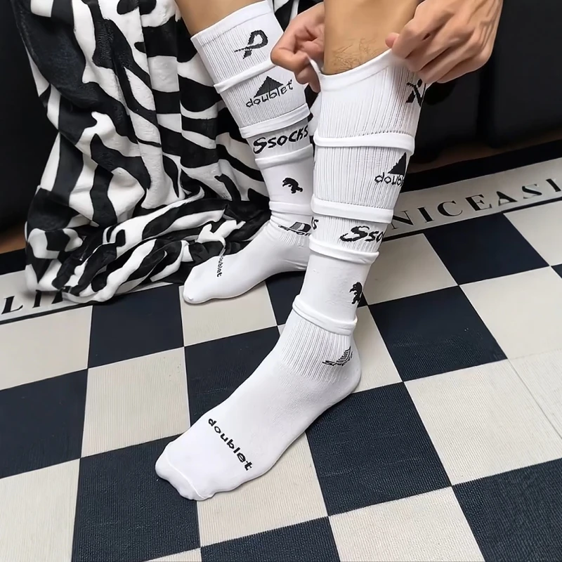 【拼好袜】多层分层叠加袜设计感拼接字母过膝袜足球袜个性小腿袜