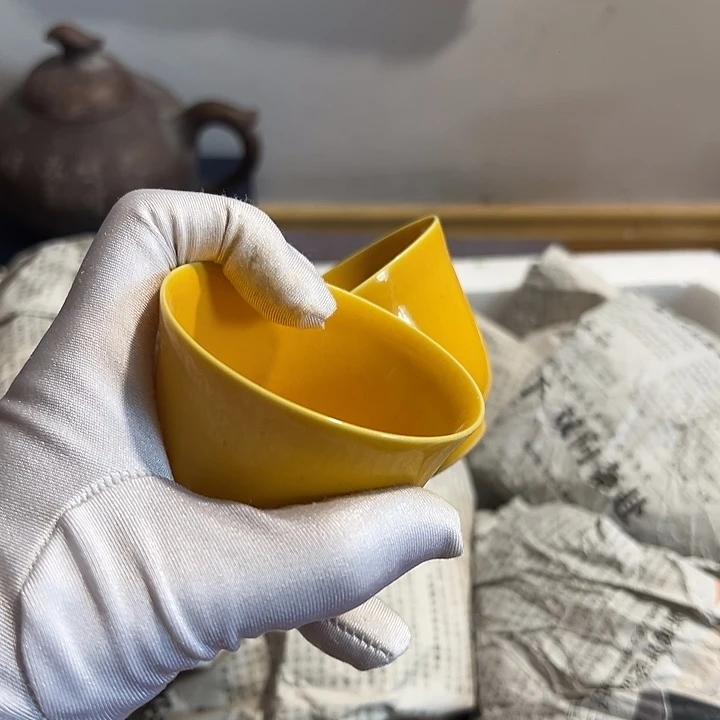 瓷片黄****货杯子一对完整完整