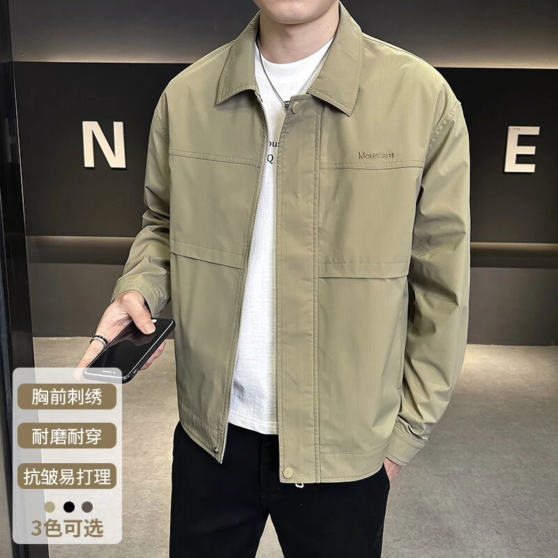 2025春季新款男士翻领帅气工装夹克百搭时尚潮流上衣韩版休闲外套