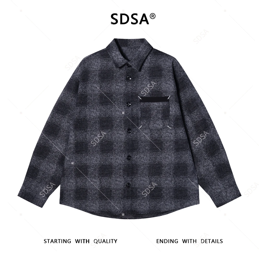 SDSA男士秋冬新款痞帅男装格子长袖衬衫四角缝线口袋设计翻领衬衣