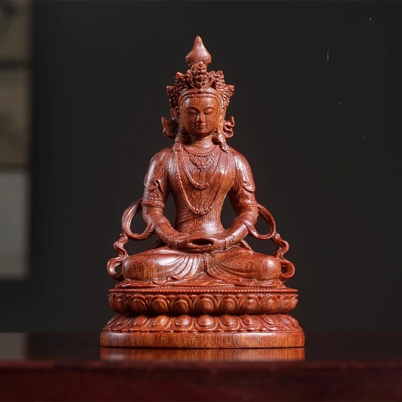 爆满金星紫檀实木雕刻度母观音菩萨文玩手把件木雕摆件居家办公
