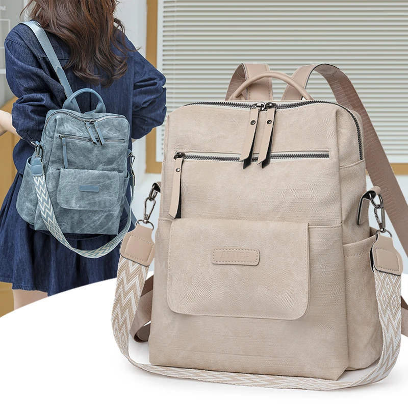 出门便携包单肩女士书包包包大容量旅游防水PU材质双肩包网红款