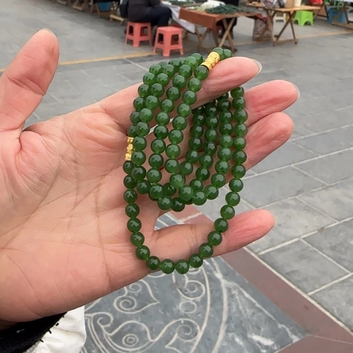 和田玉手链未镶嵌卡6碧玉108