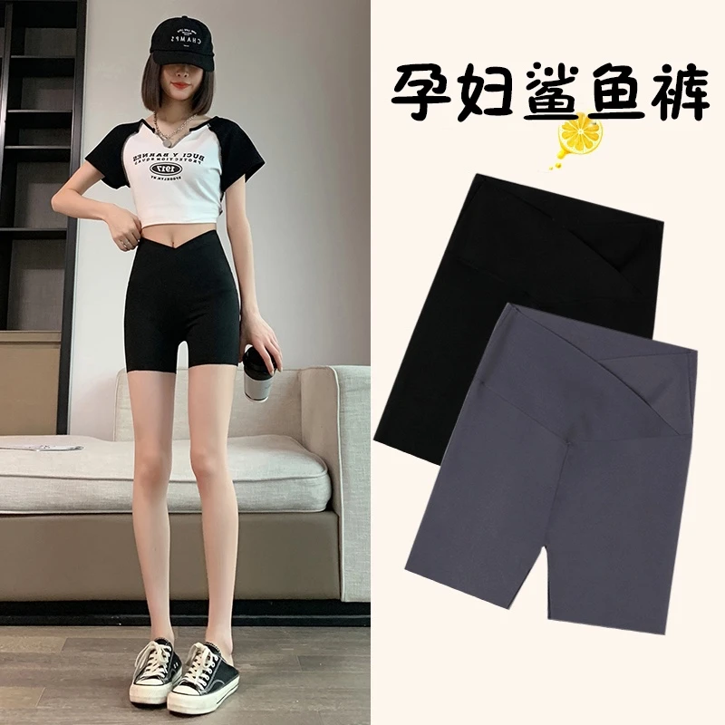 孕妇鲨鱼皮短裤夏季薄款外穿休闲紧身提臀显瘦瑜伽芭比打底裤子女