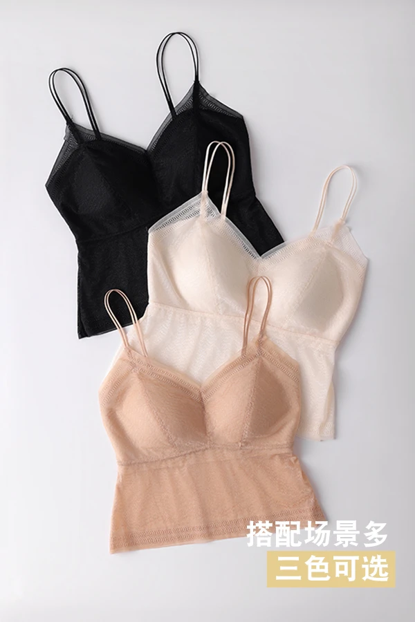 秘语家V领中款网纱蕾丝交叉吊带4063