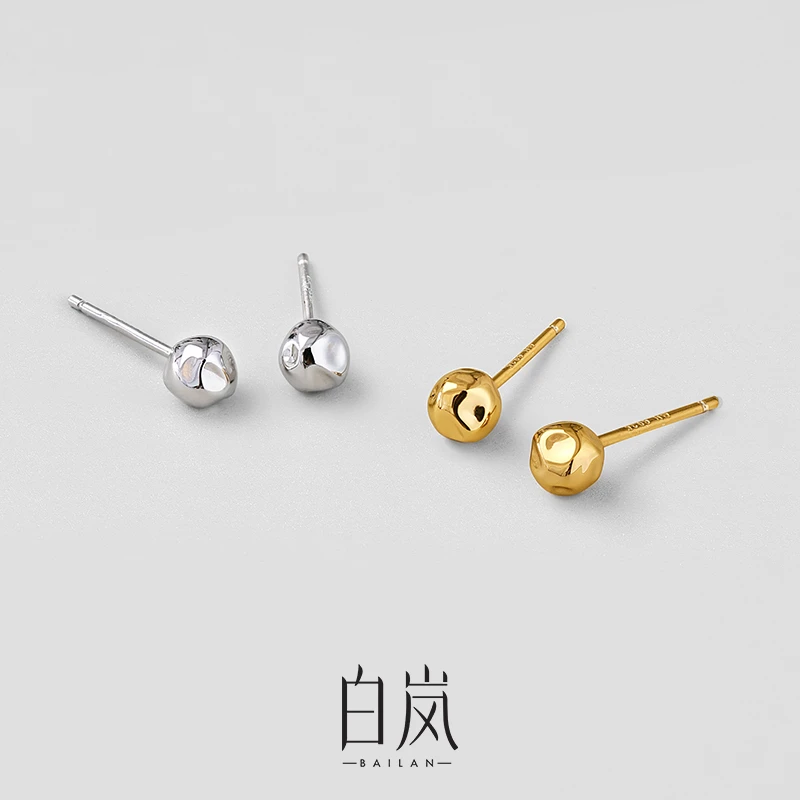 925银耳饰 白岚锤纹圆珠耳钉女简约小众轻奢ED4145