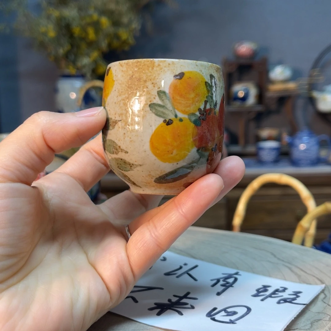 杯小*多素浅陶瓷手工手绘