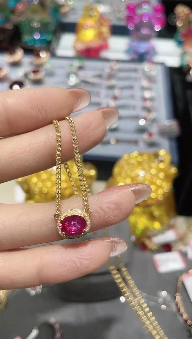 18K金镶嵌天然无烧红宝石项链古巴链 约1.1ct