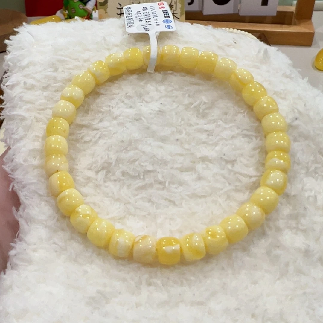 未镶嵌蜜蜡裸石6.5m黄白花手串lou