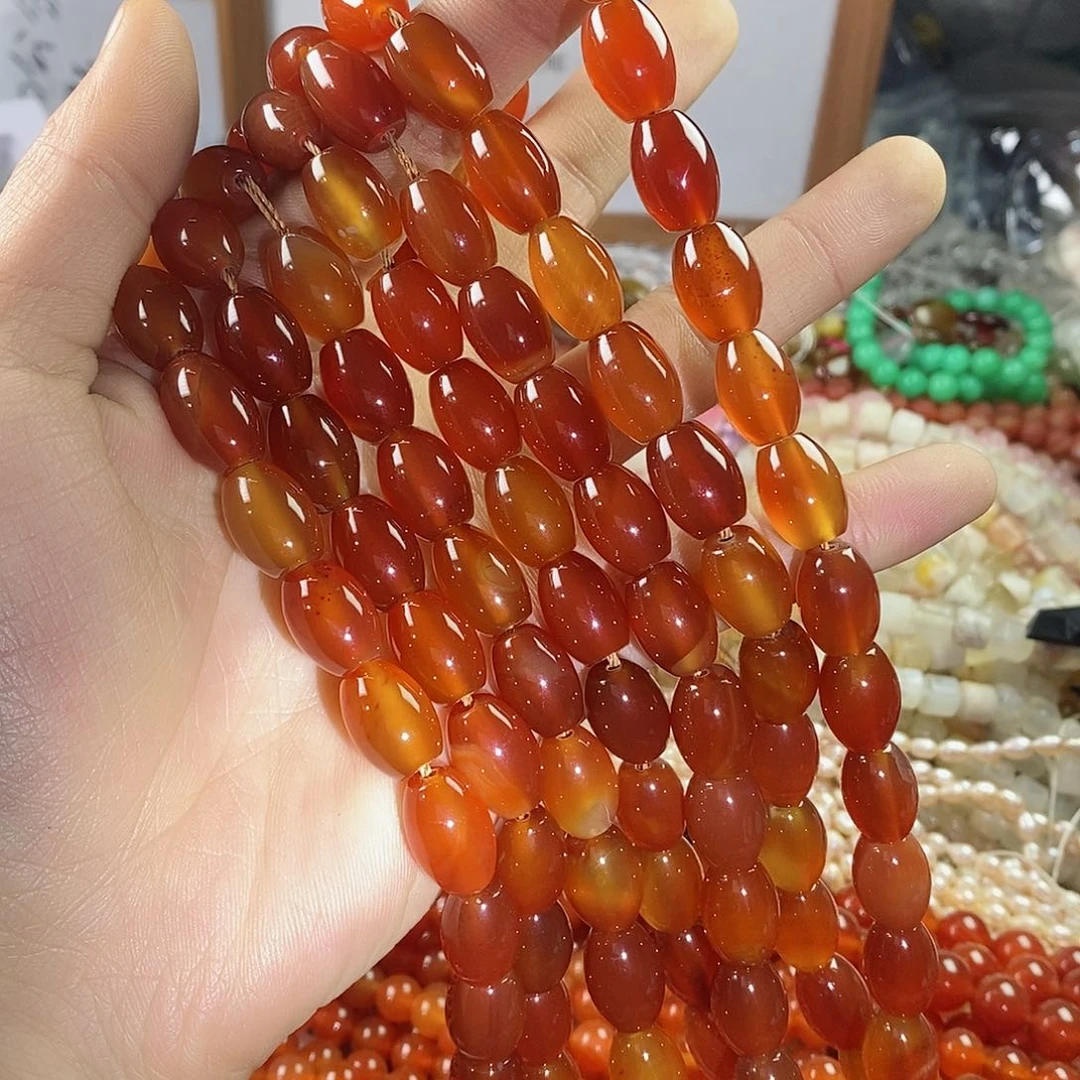 玛瑙/玉髓珠宝半成品未镶嵌一条10×14红玛瑙胶囊桶珠B17