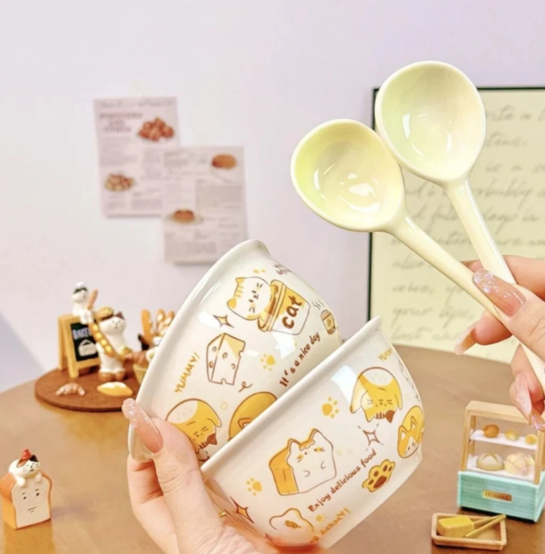 2碗2勺陶瓷米饭碗家用饭碗个人碗专用釉下彩家用新款高颜值吃饭碗