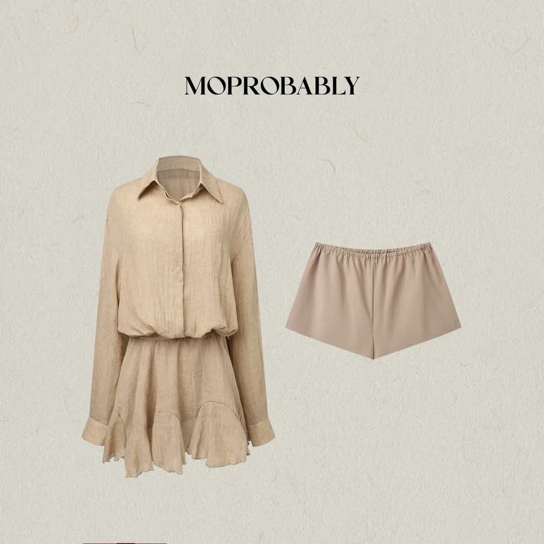 Moprobably李予诺「松弛裙」高级感收腰气质衬衫长袖连衣裙L5366002