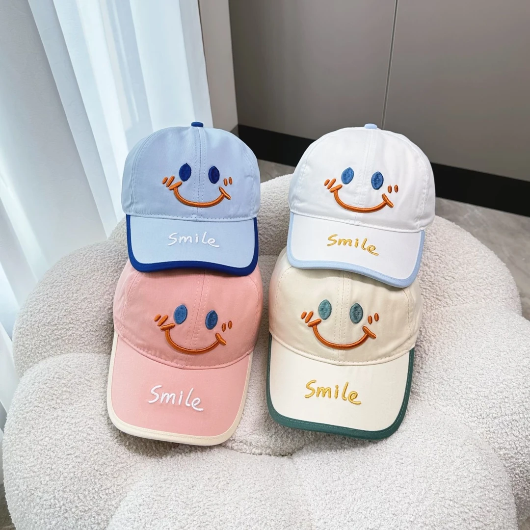 【店铺热销】宝宝帽子春夏季薄款超萌可爱卡通笑脸儿童鸭舌帽男女童