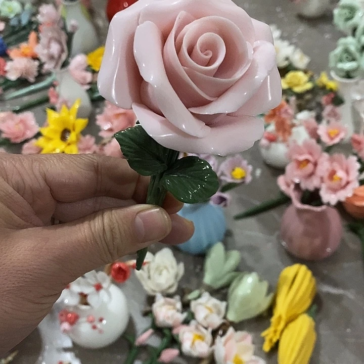 瓷片纯手工陶瓷花摆件