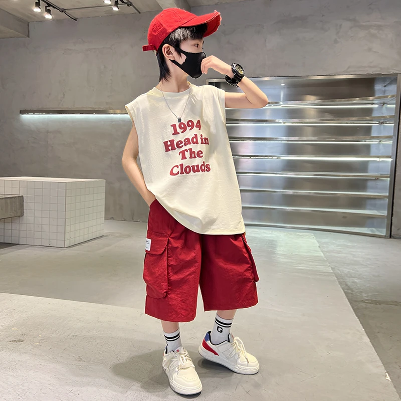 童装男童夏装无袖背心套装2025新款儿童夏季中大童男孩运动帅气潮