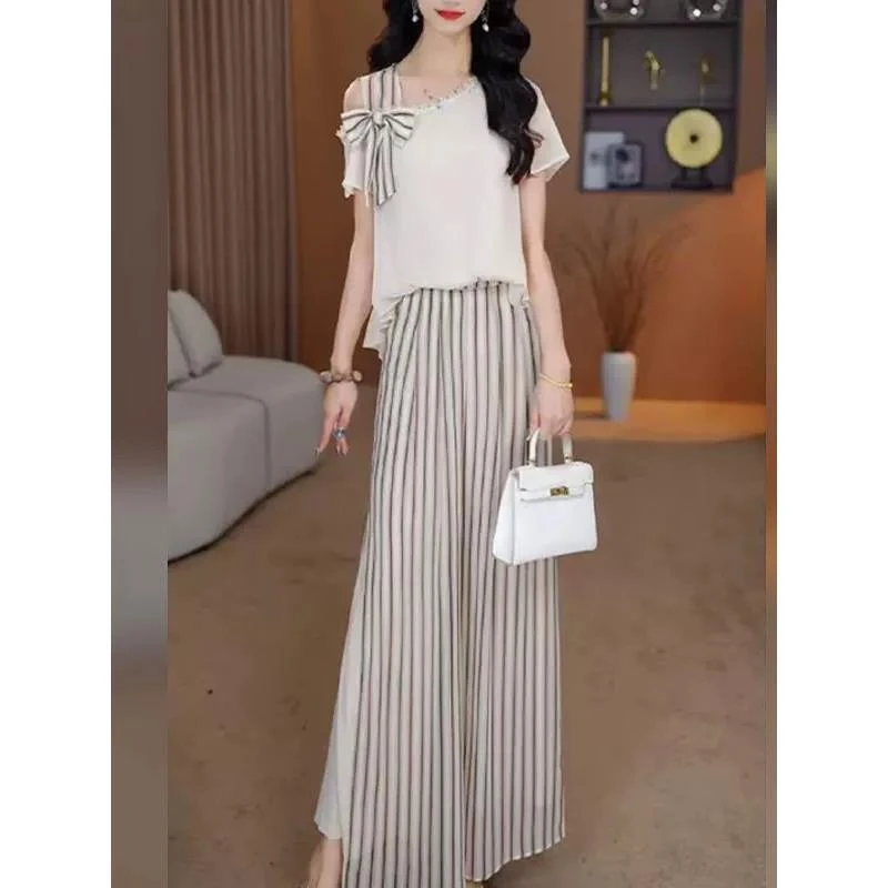 【上衣+裤子】2025夏季优雅新款气质时尚休闲收腰显瘦两件套裤