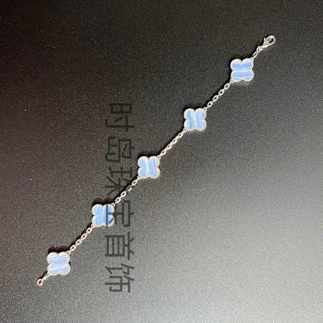 时岛925银天然紫玉髓四叶幸运五花手链