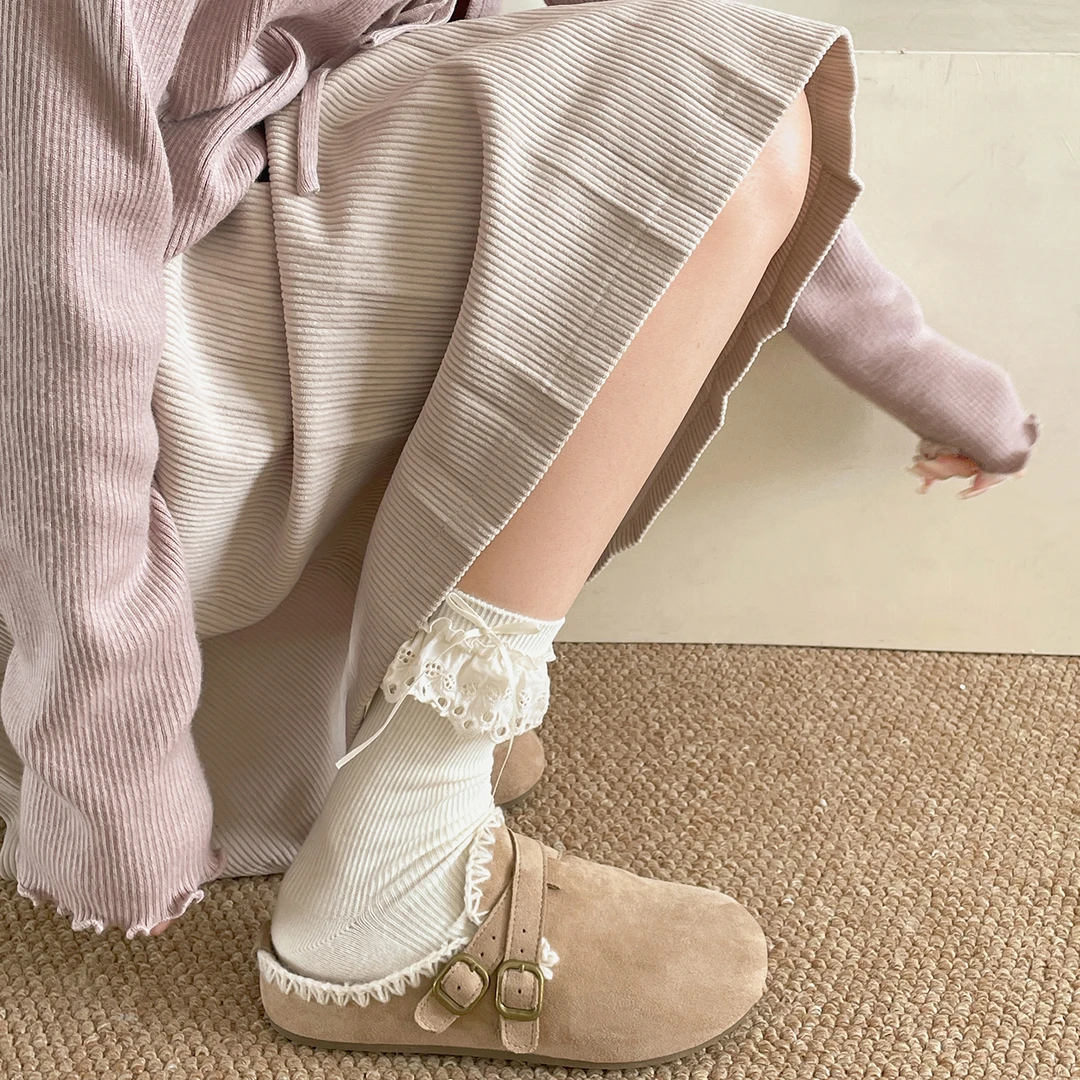 南在南方白色复古厚底半拖勃肯鞋女2025新款秋季配裙子包头拖鞋子