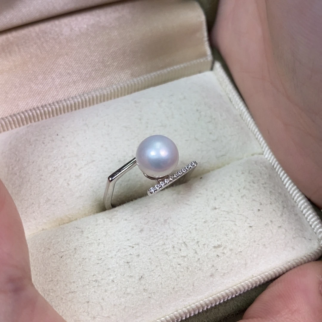 银S925镶嵌戒指淡水珍珠