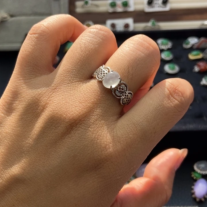 翡翠戒指银S925镶嵌戒指