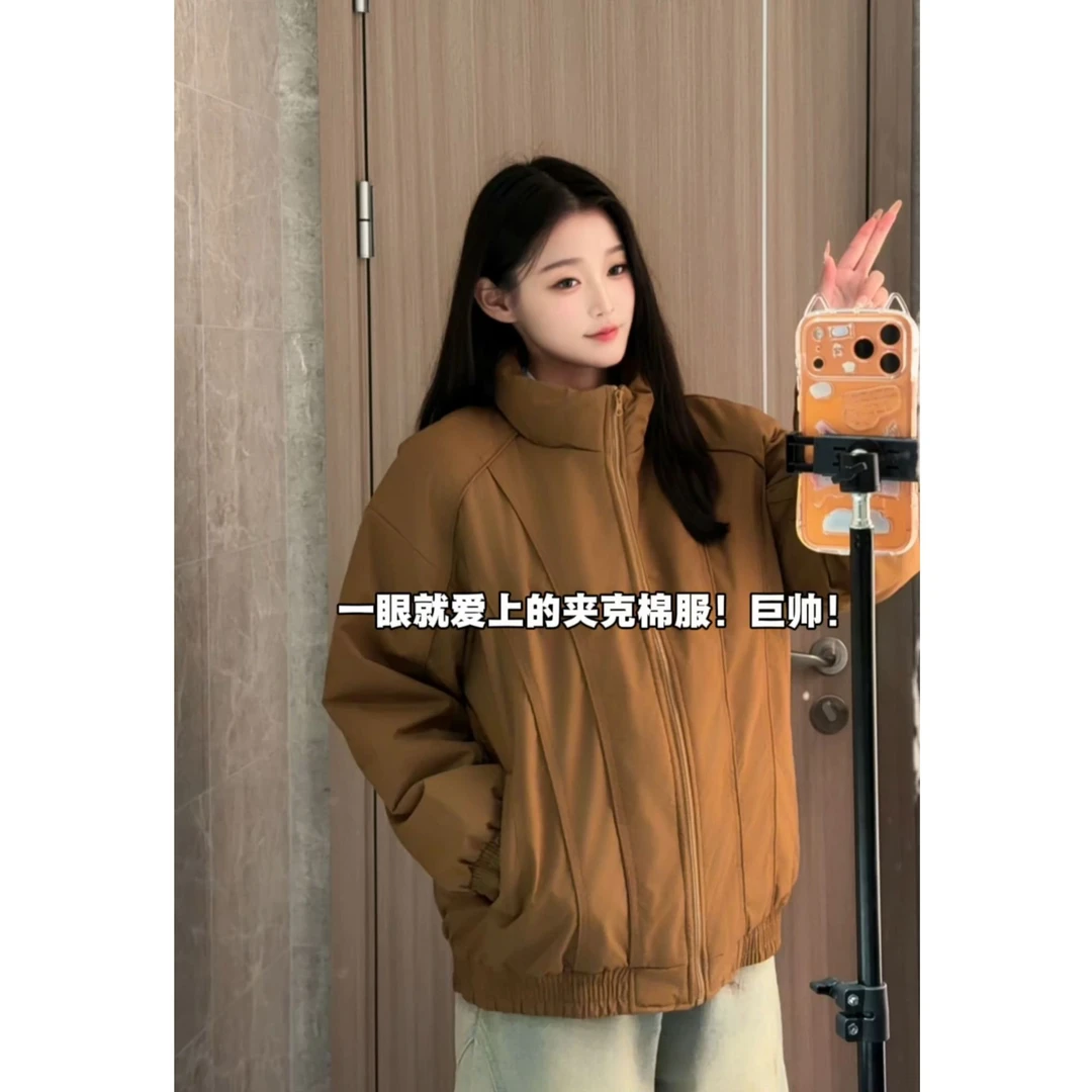 美式cleanfit棉服外套男款冬季斜切加厚夹克潮牌宽松立领工装上衣