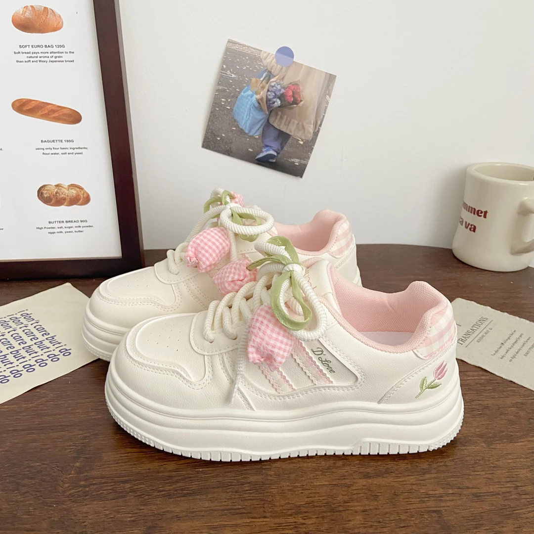 粉色厚底小白鞋女学生2025夏季新款chic小众设计韩版透气运动板鞋