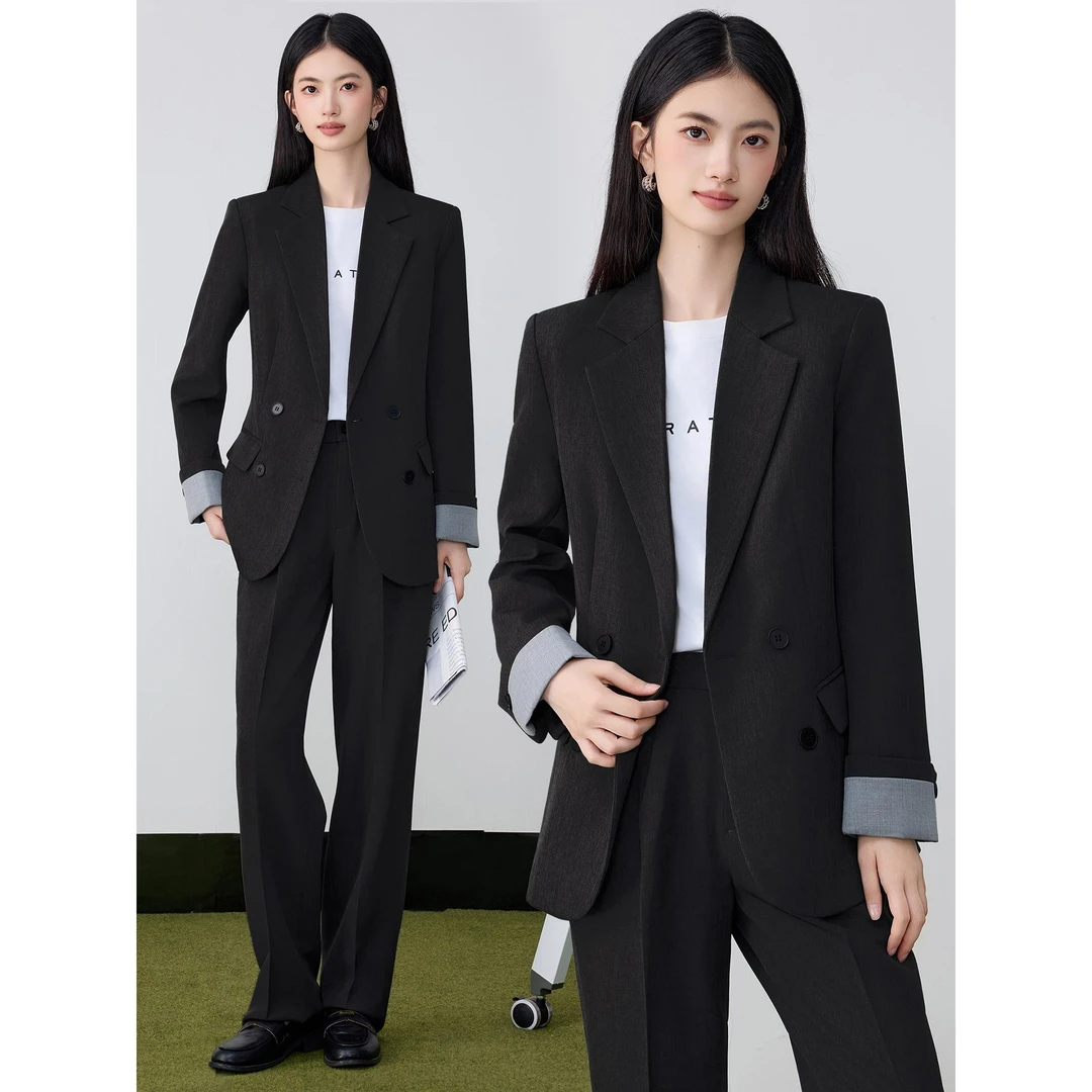 黑色西装洋气女2026春秋韩系轻熟风通勤正装双排扣长袖职业正装
