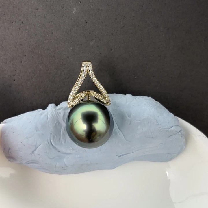 定制海水珍珠银S925镶嵌耳饰12.8mm大溪地吊坠一颗