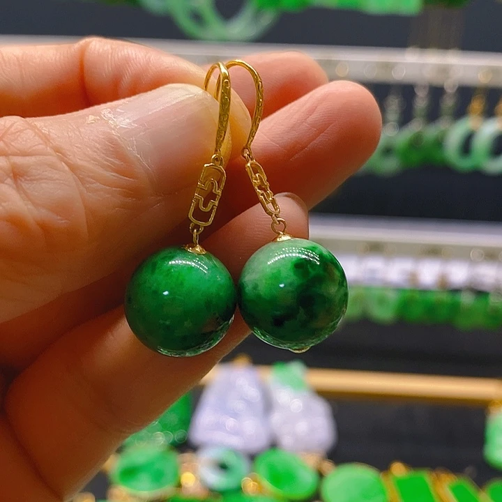 翡翠18K金镶嵌耳饰耳坠