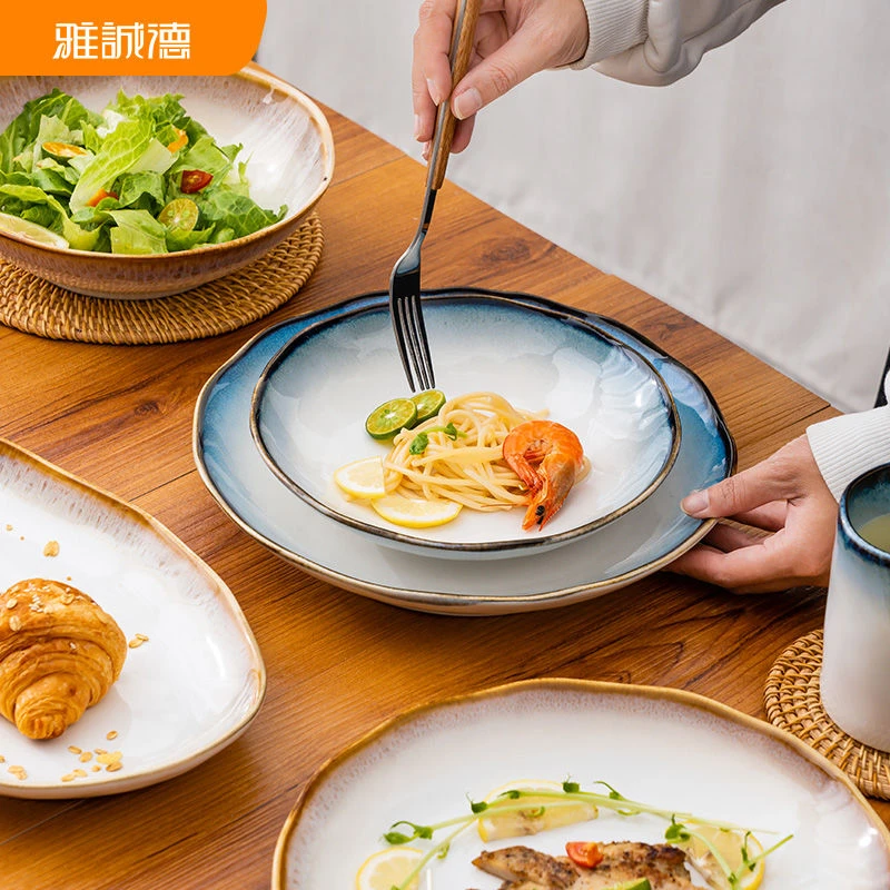 雅诚德窑变炫彩釉下彩大碗深盘子