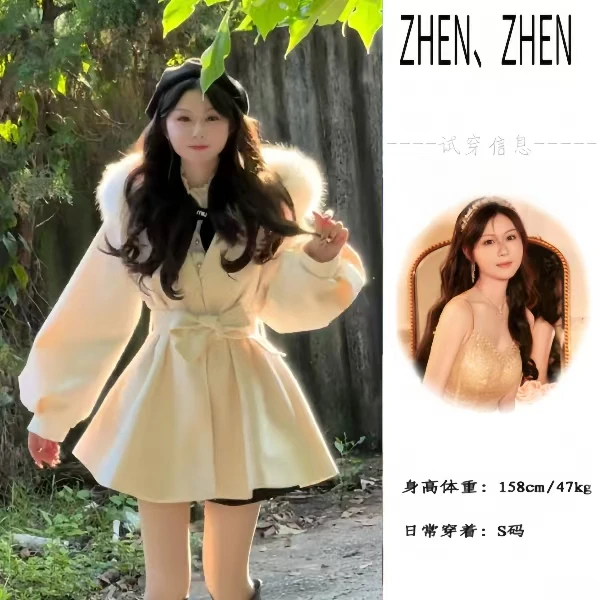 【氛围暖冬】冬季狐狸毛毛领新年战袍连帽保暖显瘦大衣外套女