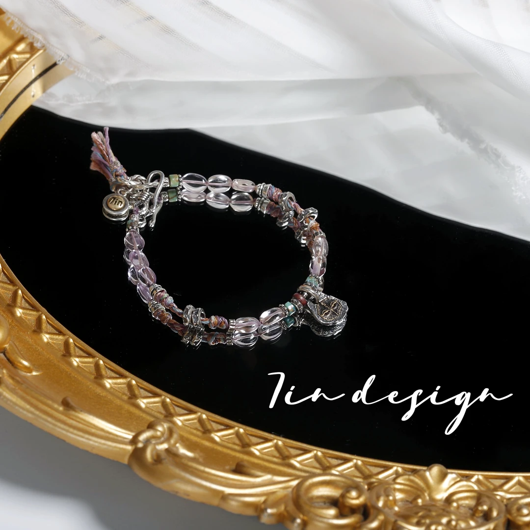 925银手链 7in【丁香】原创小众设计复古手作编织紫色s925手链