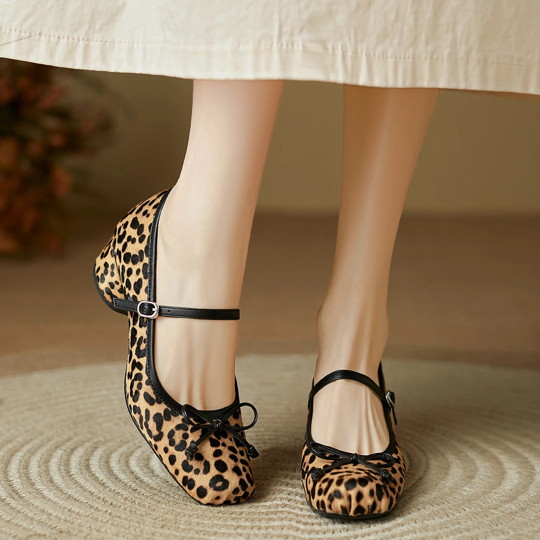 小个子手工女鞋5cm~百搭小众鞋子法式玛丽珍鞋豹纹百搭时尚单鞋