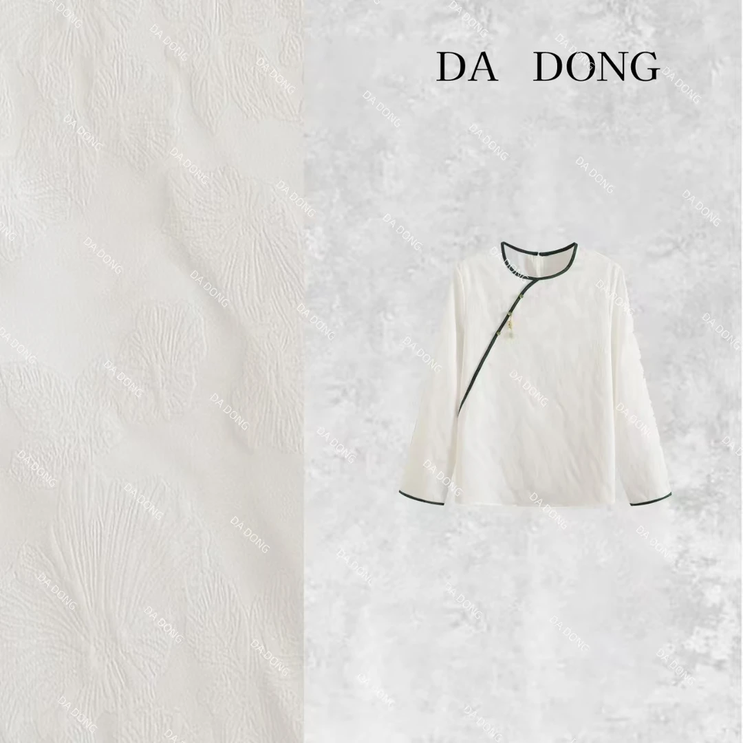 花语--新中式国风气质时尚百搭打底圆领提花长袖休闲复古轻奢衬衫