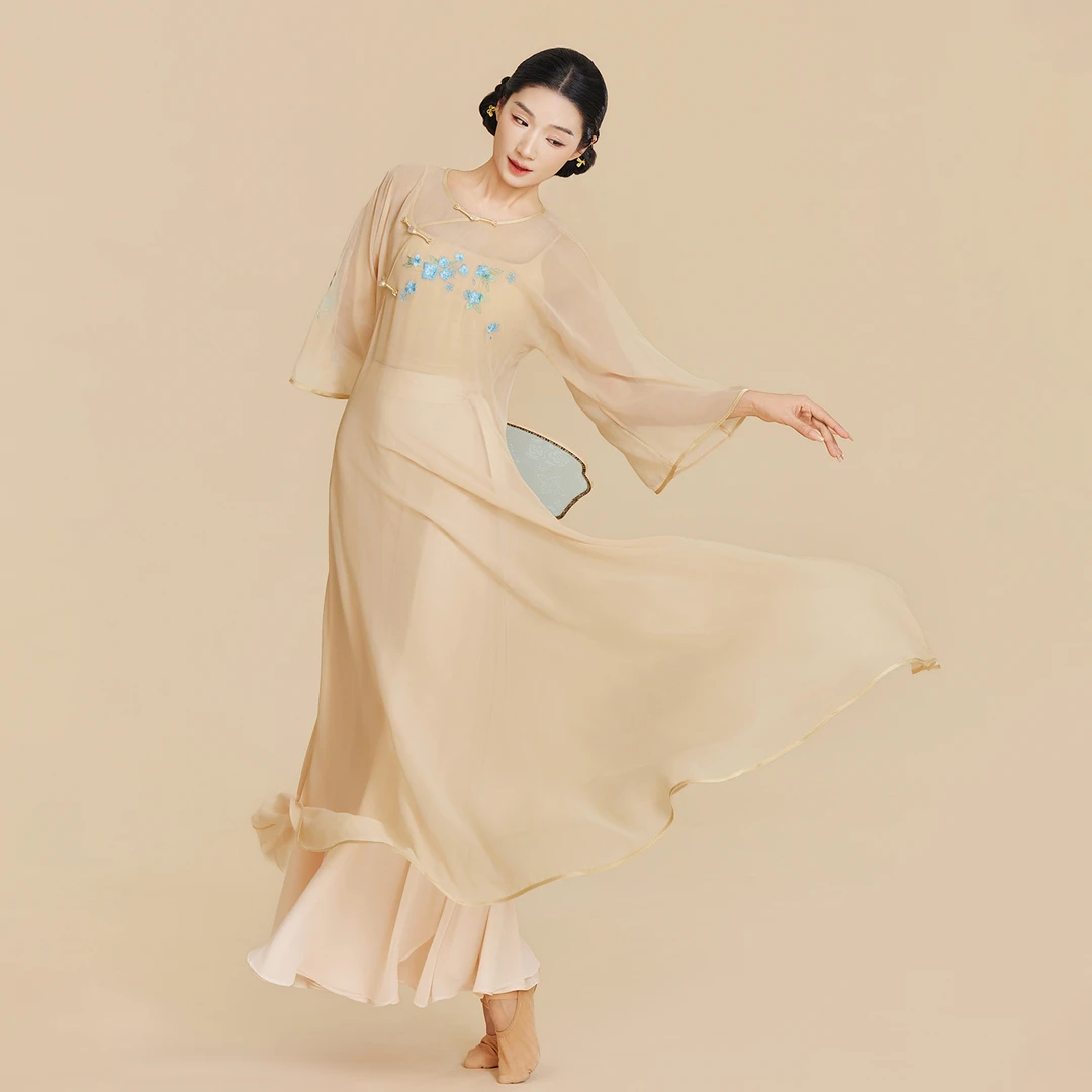 诗意花朵古典舞旗袍怯清欢古典舞蹈服改良款旗袍原创设计重工刺绣