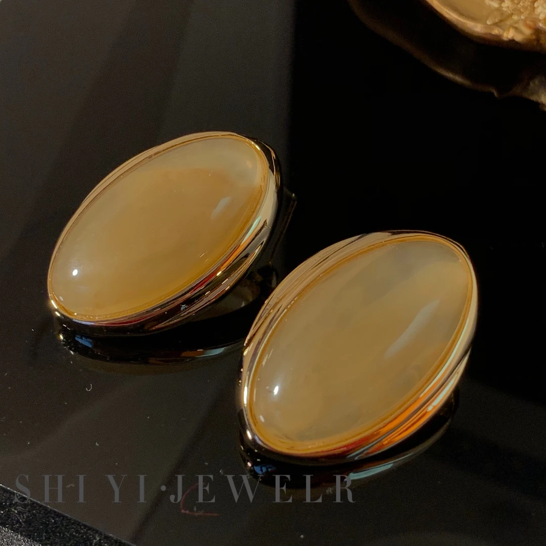 铜合金树脂耳饰 S.Y【秋意浓】重工复古轻奢高质感椭圆大耳钉