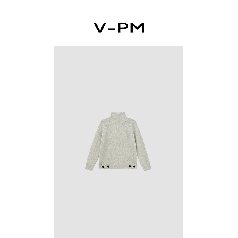 【 VPM】半高领针织衫钮扣绵羊毛通勤衫毛针织衫女1865