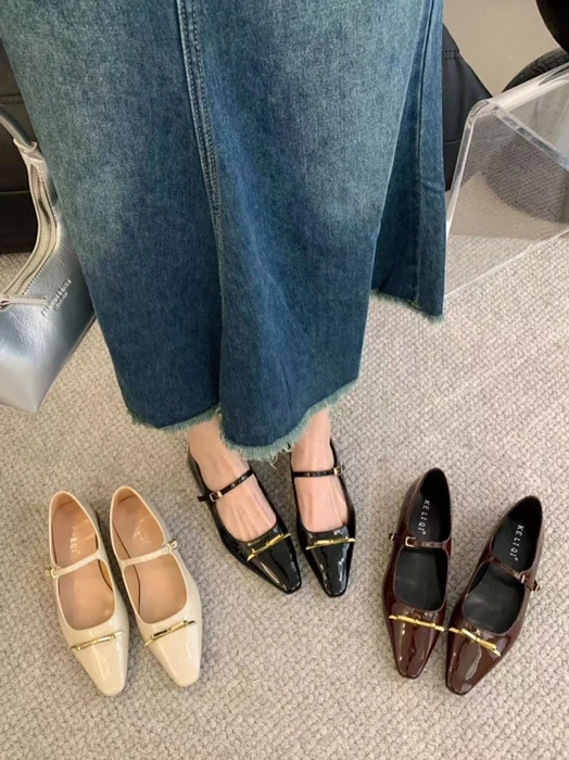 2268-8巨显白~小众高级感酒红色粗跟玛丽珍鞋千金名媛浅口单鞋A10