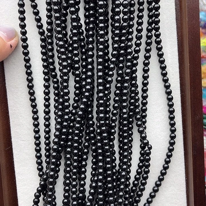 玛瑙/玉髓未镶嵌珠宝半成品2条4mm左右黑玛瑙